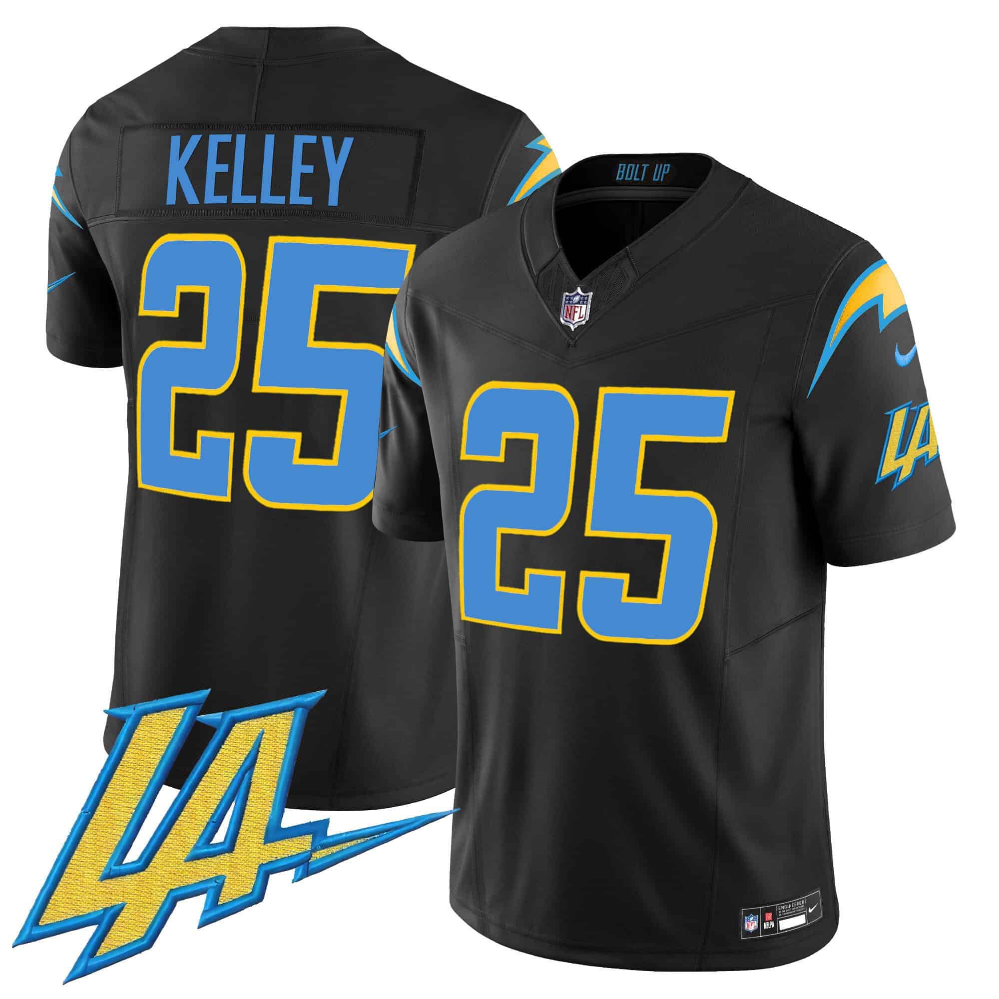 Men Los Angeles Chargers 25 Kelley Black 2024 Nike Vapor Limited NFL Jersey style 1